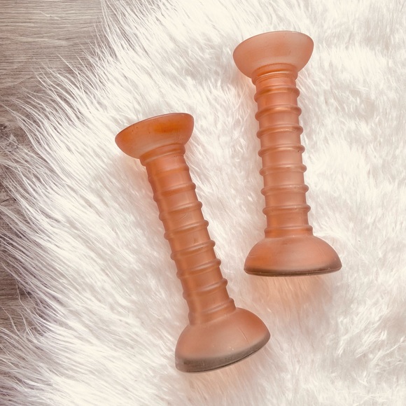 Vintage peach frosted glass candle stick holders